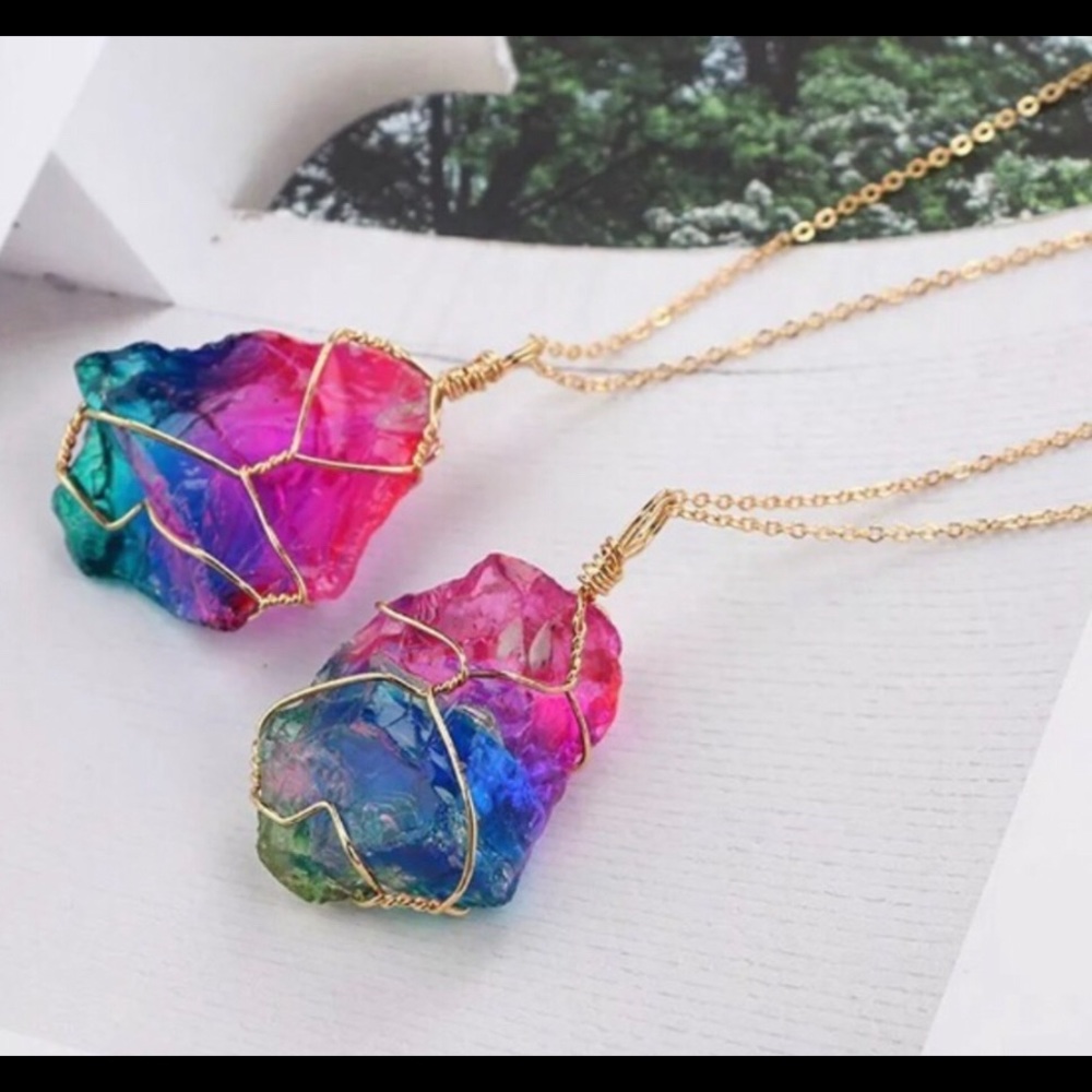 Natural Rainbow Crystal Charm Necklace